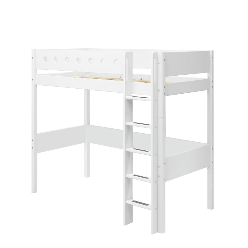 Flexa White High Bed with Straight Ladder – Optional Desk