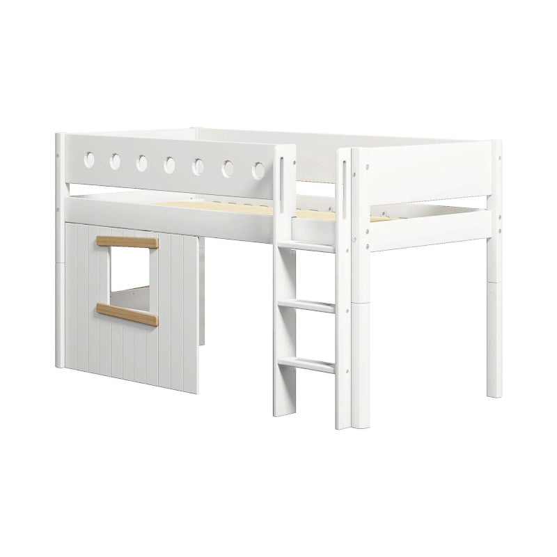 Flexa White Mid High Bed with Treehouse Front