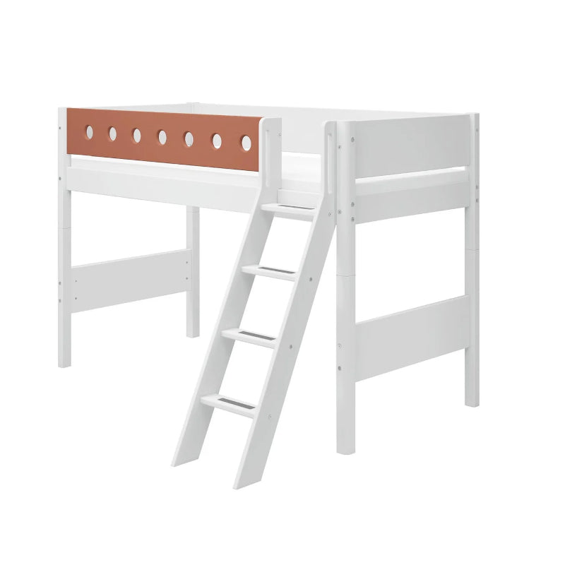 Flexa White Semi High Bed with Straight or Slanting Ladder
