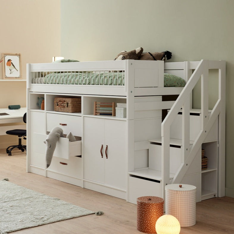 Lifetime Kidsrooms All in One Low loft Storage Bed with Steps