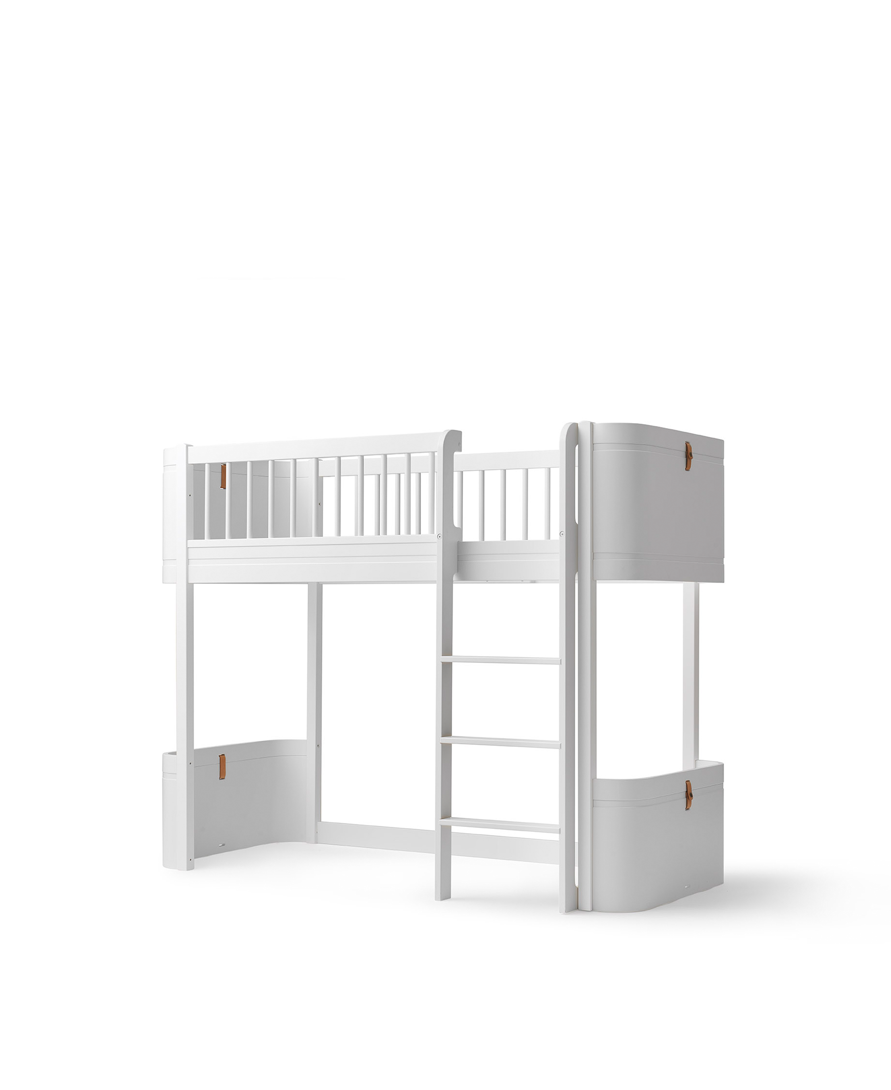Conversion of Mini + cot bed in all white to Mini+ low loft bed in all white -by Oliver Furniture