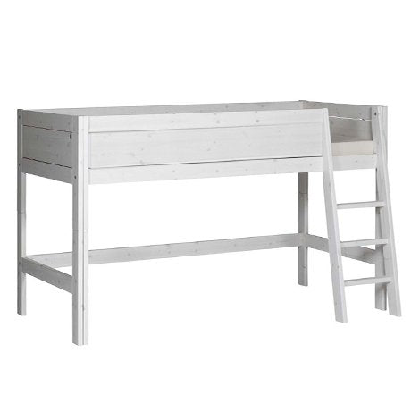 Whitewash bed with slanted ladder