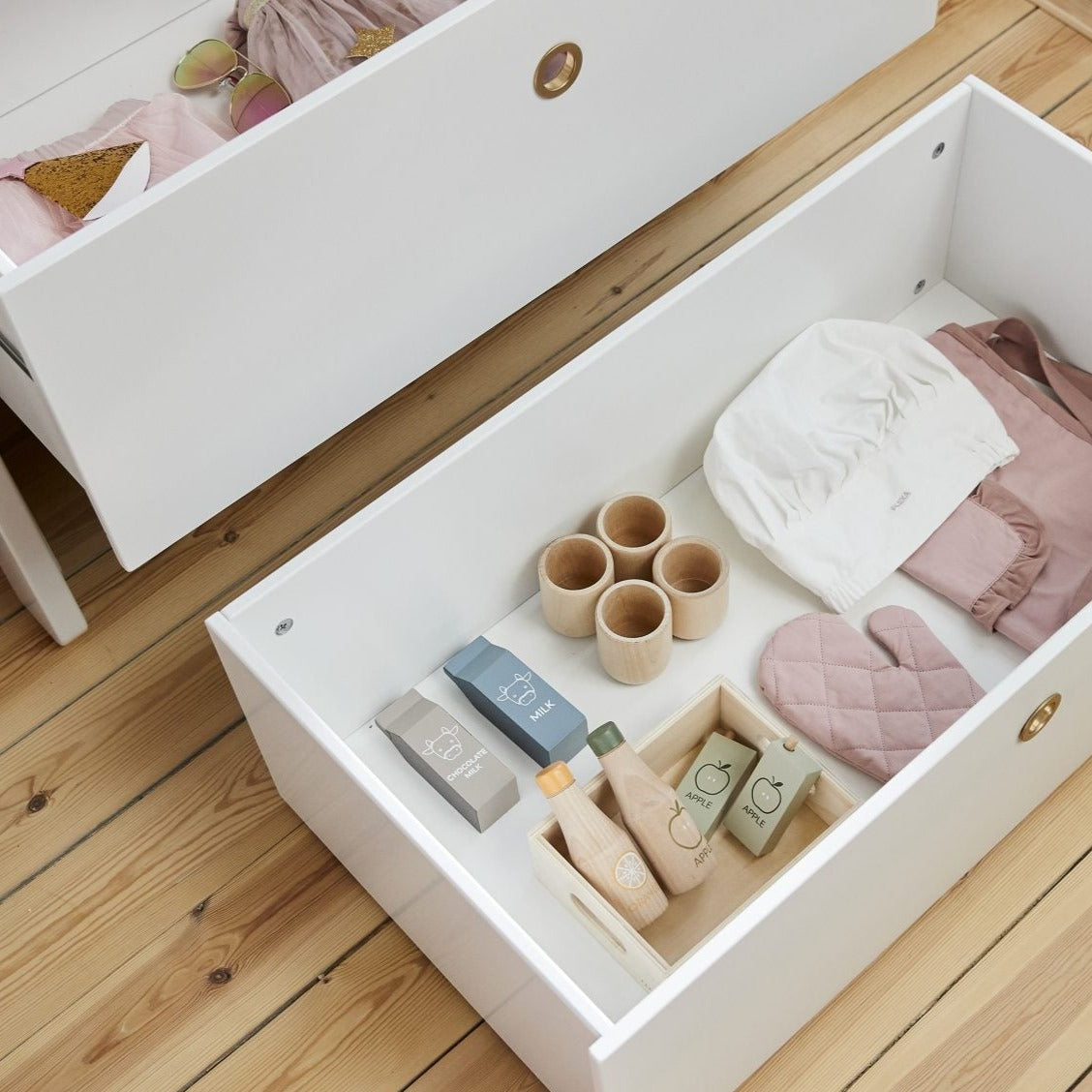 inside white bed drawer