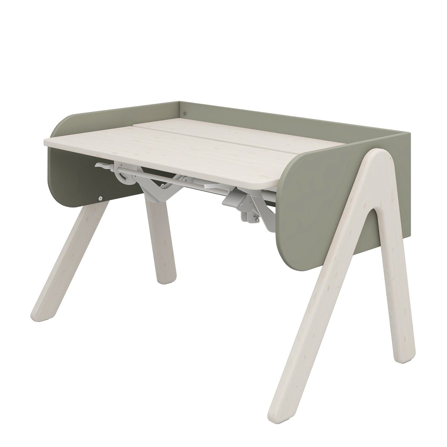 Flexa Woody Adjustable Desk in Whitewash & Natural Green