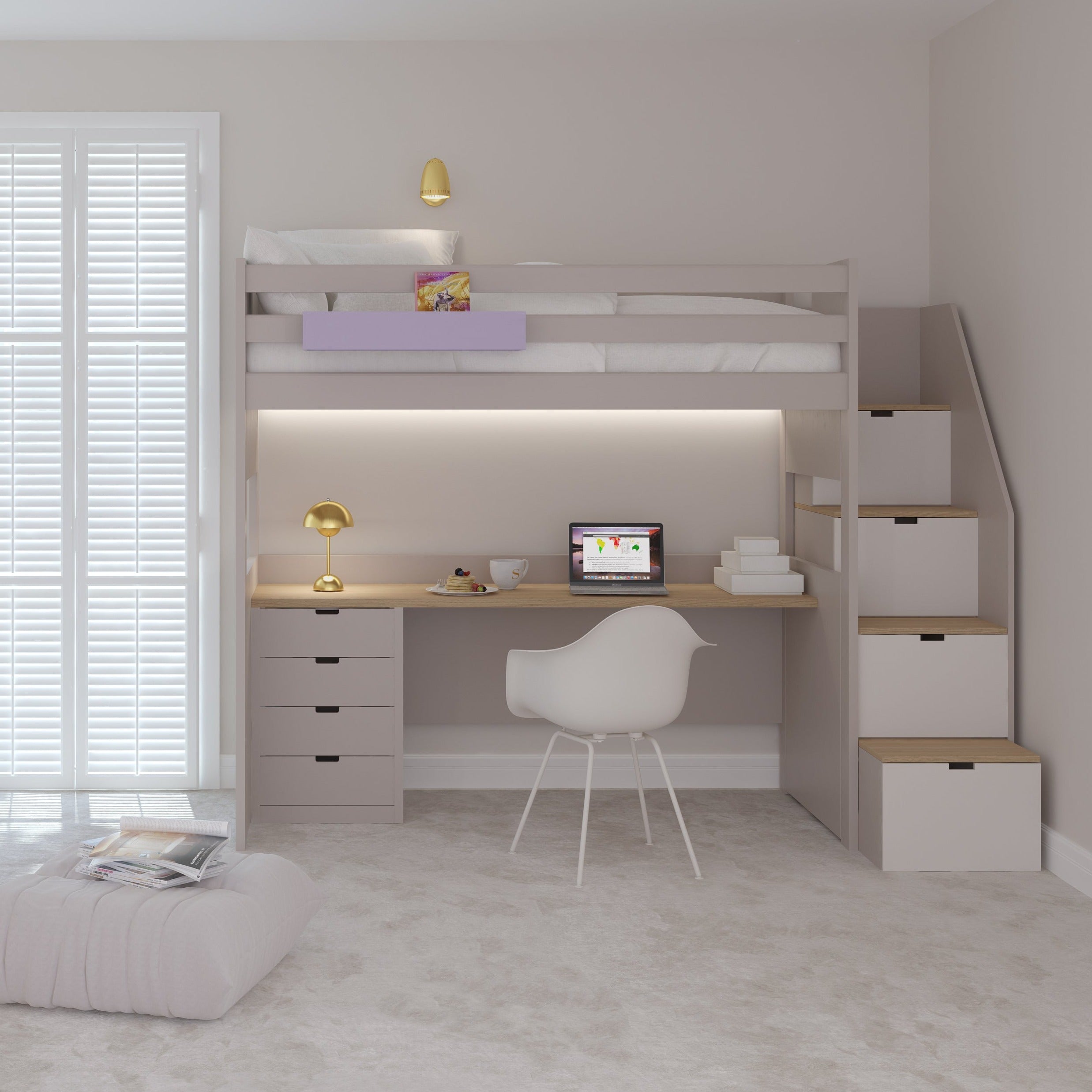 Muba Design Loft Bed with Desk and Drawers – Choice of Colours