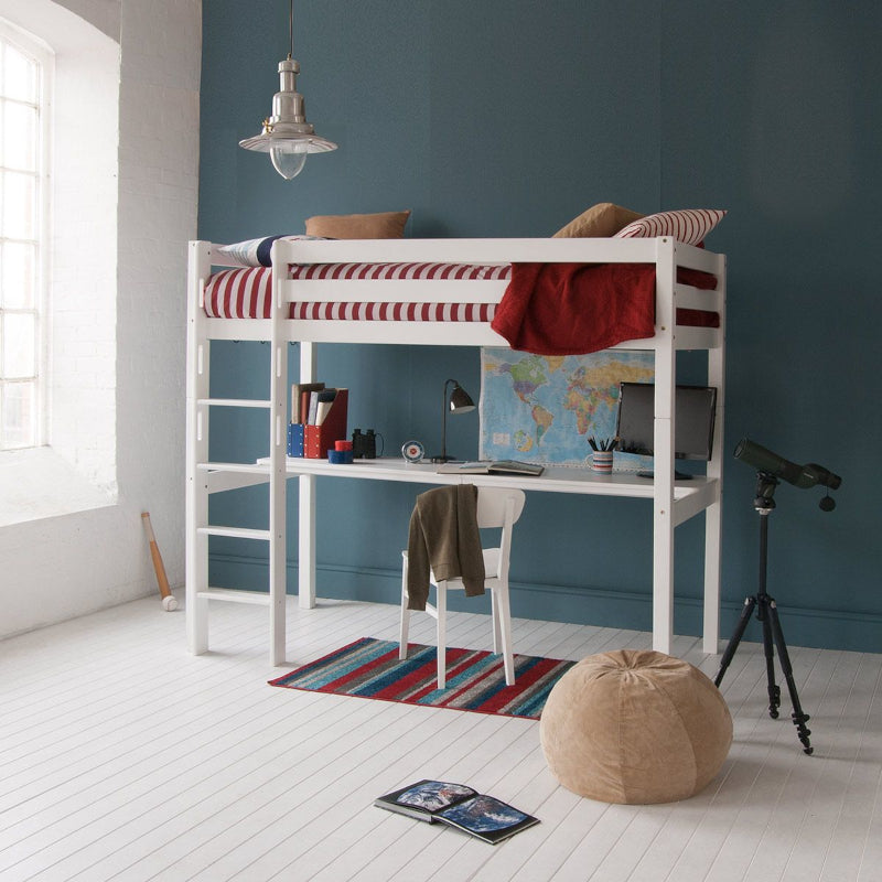 Little Folks Classic Beech High Sleeper Bed With Full Length Desk