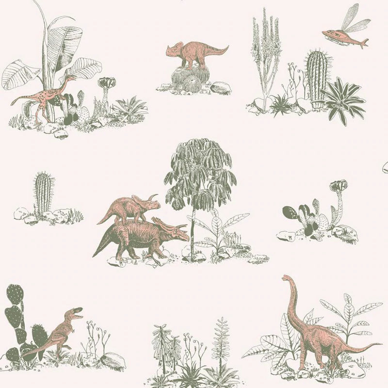 Sian Zeng Dino Pink and Green Wallpaper