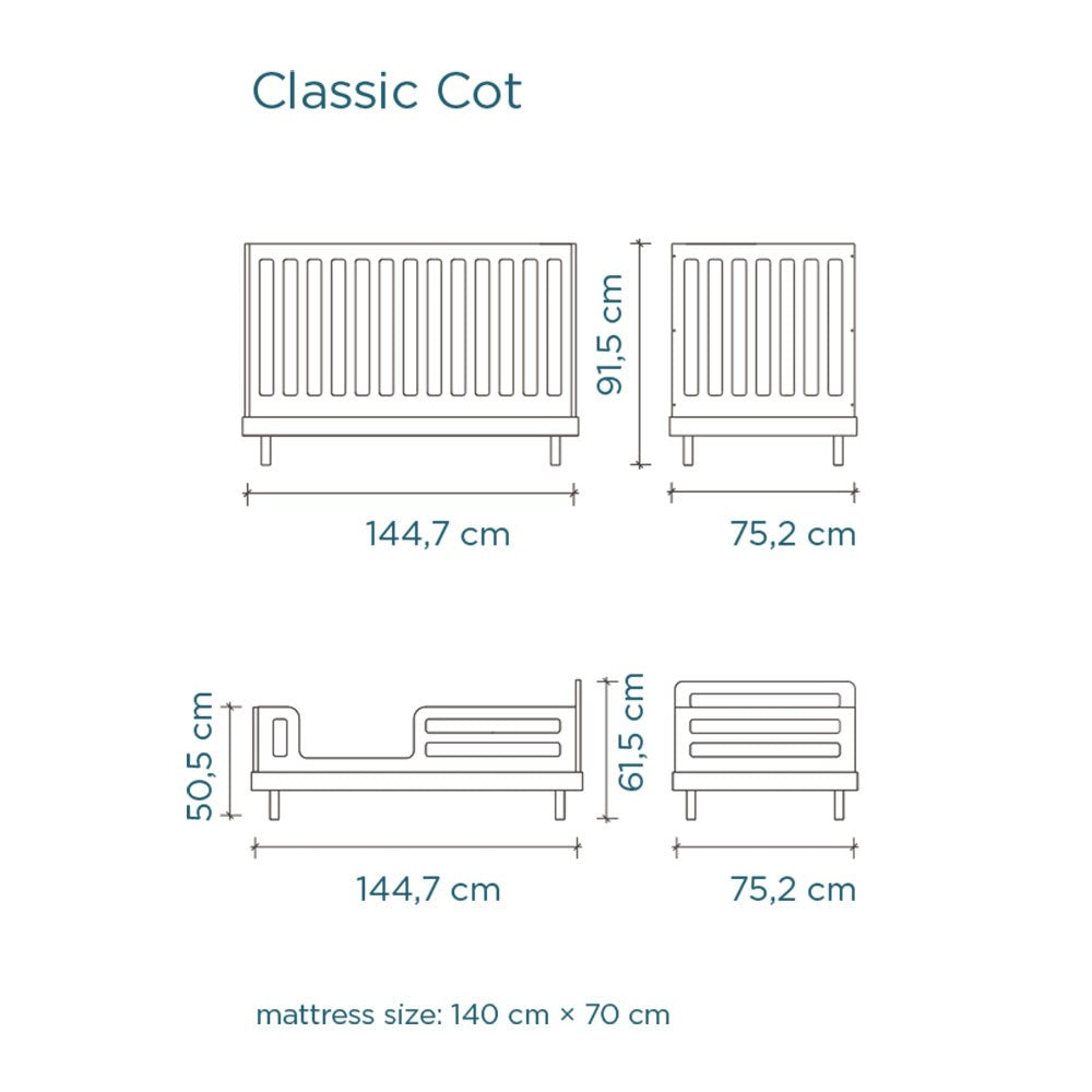 Oeuf Classic cot dimensions for toddler bed