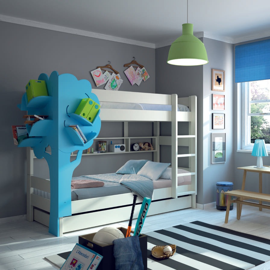 Mathy by Bols Bunk with Trundle and Tree Bookcase