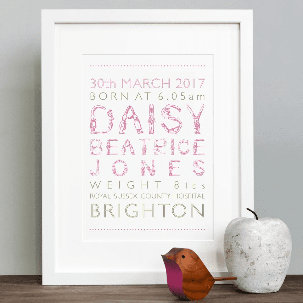 Personalised Vintage Style Birth Print by Mimi and Mae