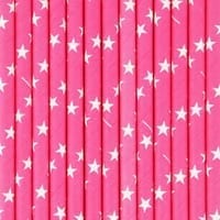 Paper straws by my little day - bright pink fuchsia with white stars